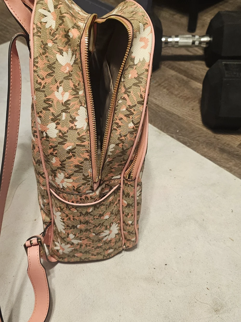 Michael Kors Pink Trim Floral Logo Mini Backpack